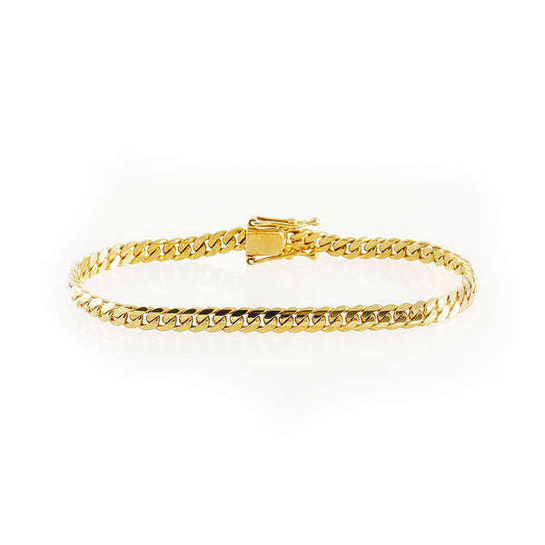 Solid Cuban Link Chain Bracelet 14K Yellow Gold 8