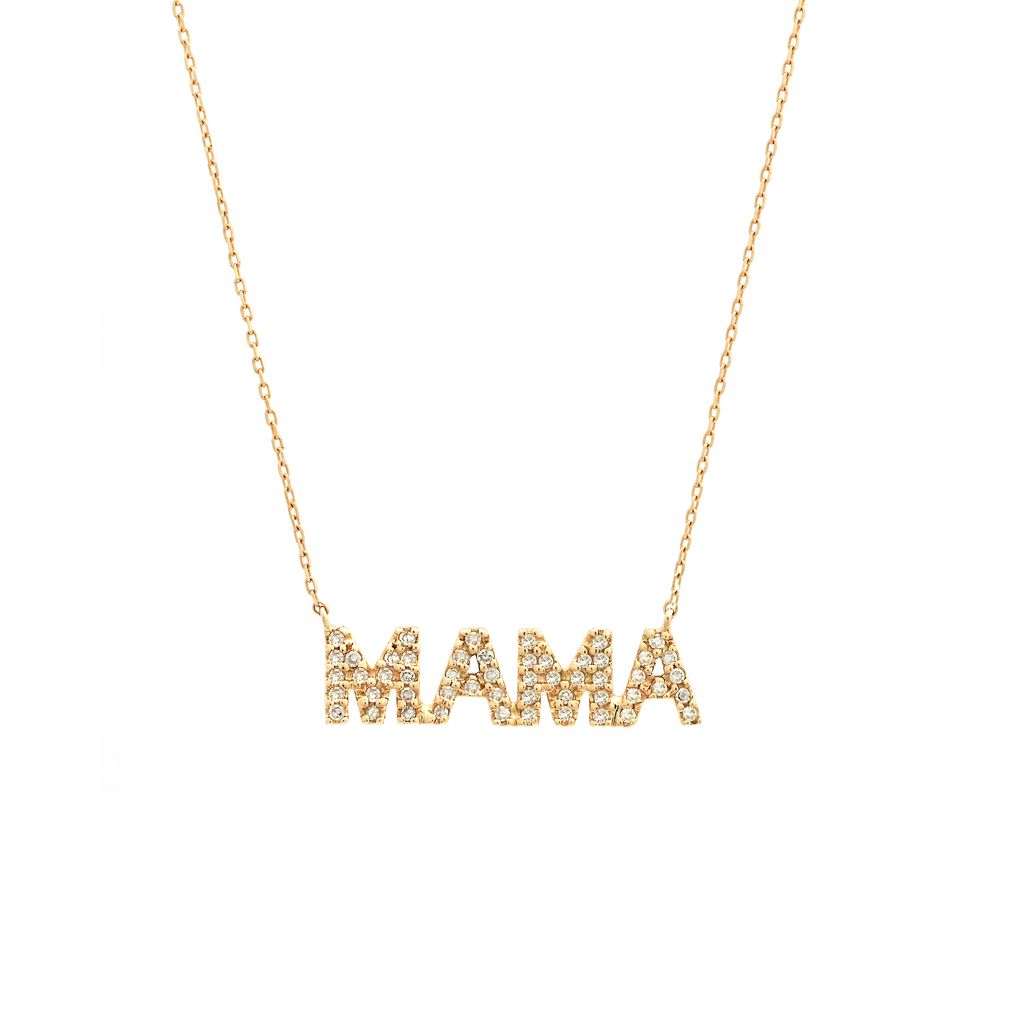 14k Yellow Gold Diamond Pave Mama Necklace