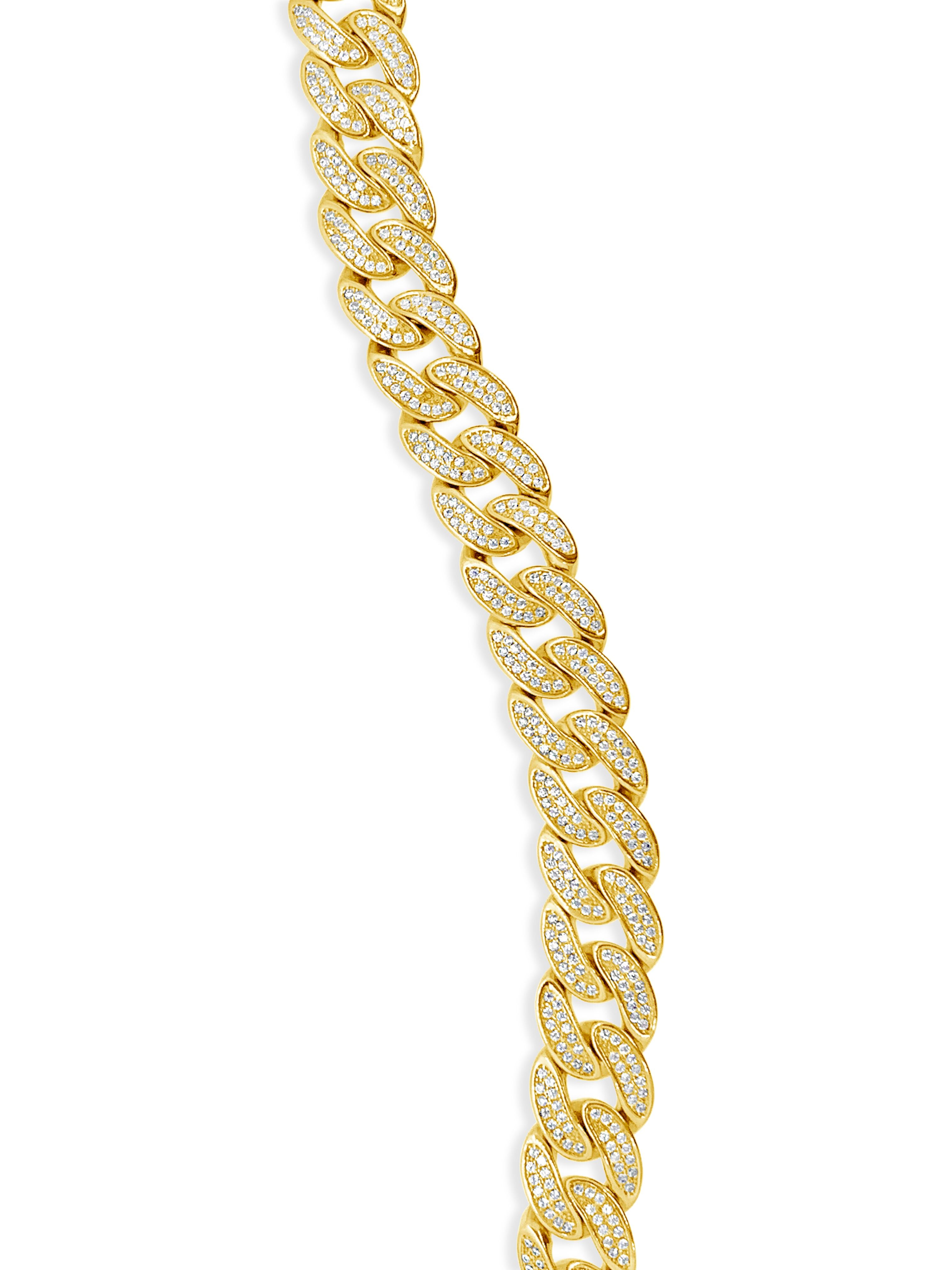 Cuban Link Bracelet in 14k Yellow Gold With Cubic Zirconia Stones