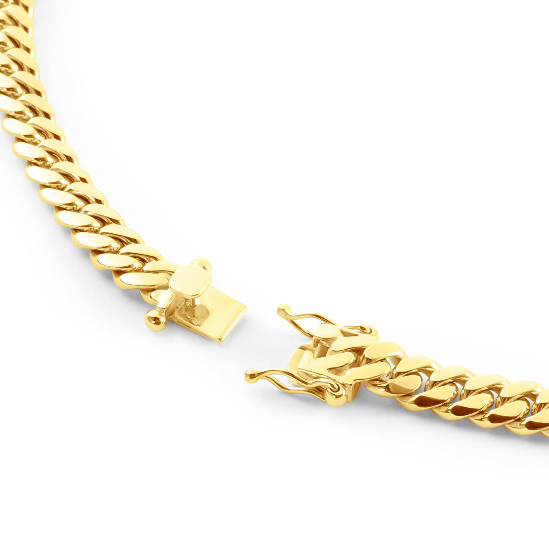 14k Yellow Gold Miami Cuban Link Chain 9 mm