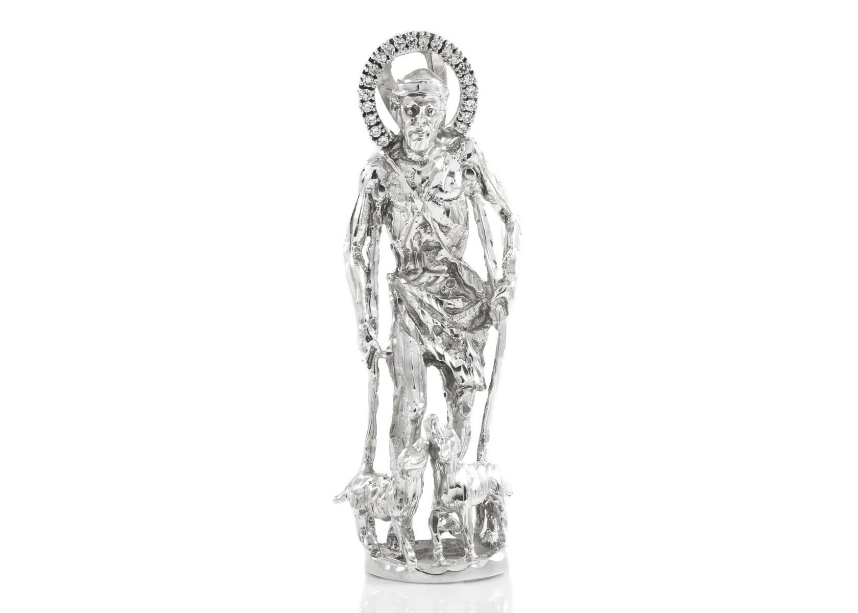 Sterling Silver CZ San Lazaro (Saint Lazarus) Pendant