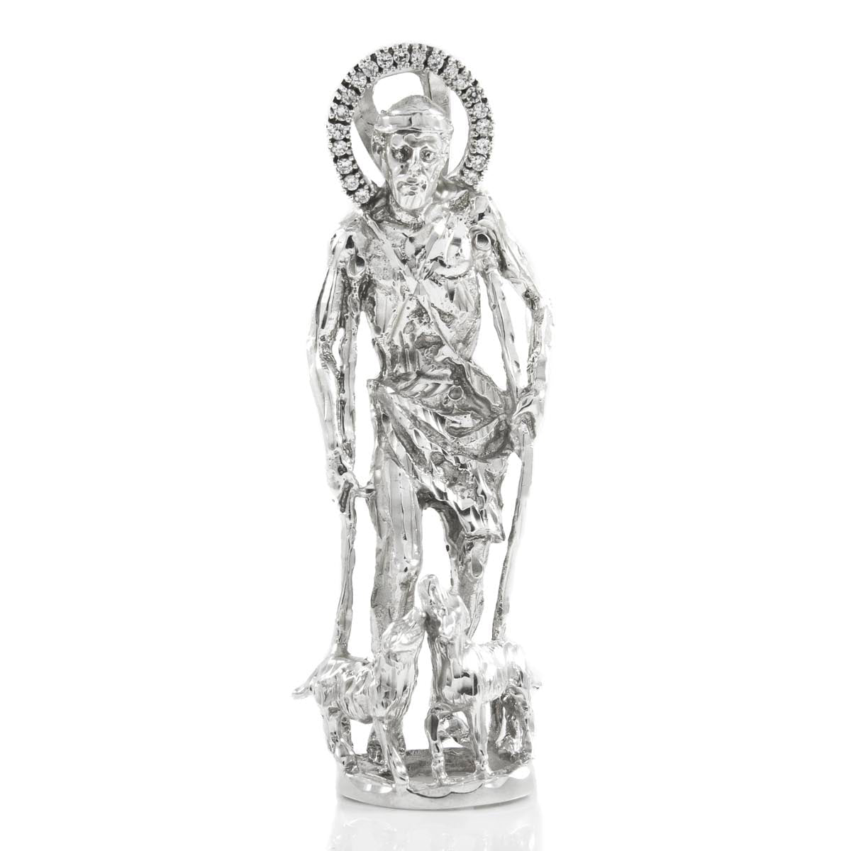 Sterling Silver CZ San Lazaro (Saint Lazarus) Pendant