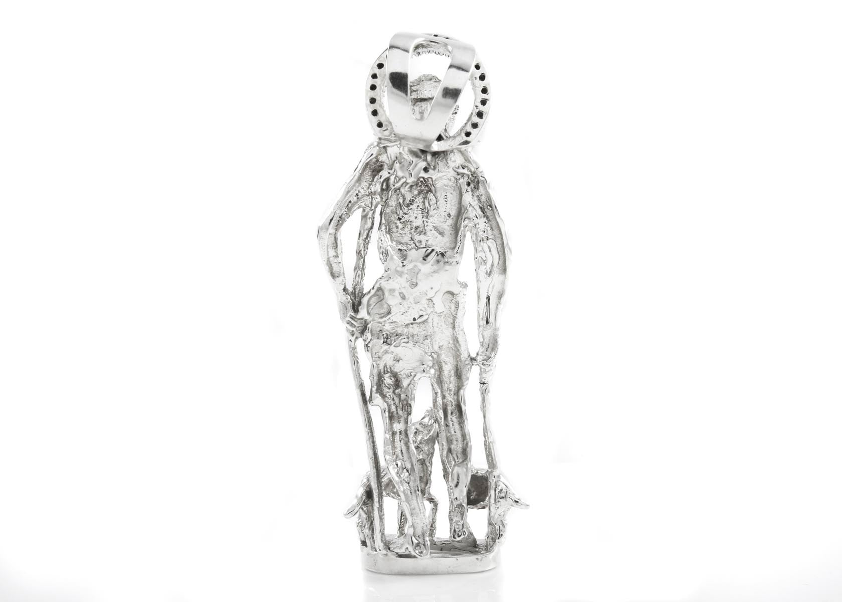 Sterling Silver CZ San Lazaro (Saint Lazarus) Pendant