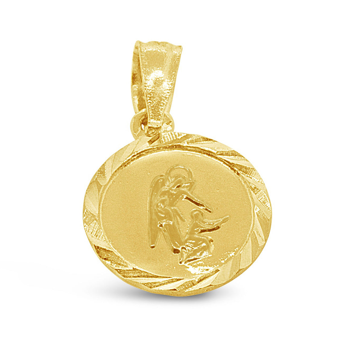 14k Yellow Gold My Guardian Angel Pendant/Angel De La Guarda Medalla - Be My Guide - Round Religious Medal