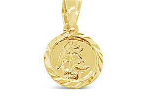 14k Yellow Gold My Guardian Angel Pendant/Angel De La Guarda Medalla - Be My Guide - Round Religious Medal