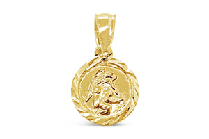 14k Yellow Gold My Guardian Angel Pendant/Angel De La Guarda Medalla - Be My Guide - Round Religious Medal