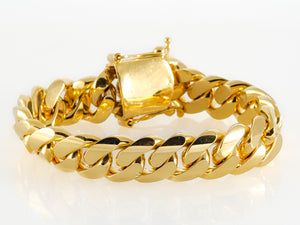 14k Yellow Gold Miami Cuban Link Bracelet 9" 15mm