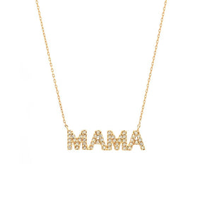 14k Yellow Gold Diamond Pave Mama Necklace