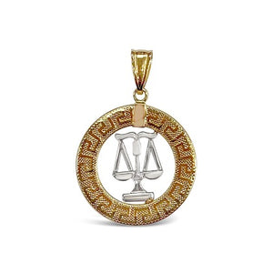 14k Yellow and White Gold Round Libra Zodiac Sign Cut-Out Scales Pendant