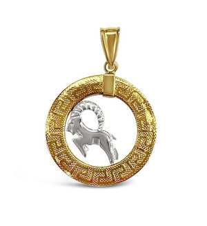 14k Yellow and White Gold Round Aries Zodiac Sign Cut-Out Ram Pendant