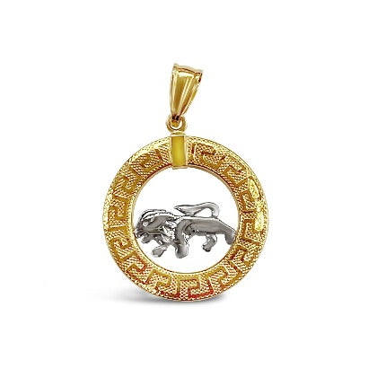 14k Yellow and White Gold Round Leo Zodiac Sign Cut-Out The Lion Pendant