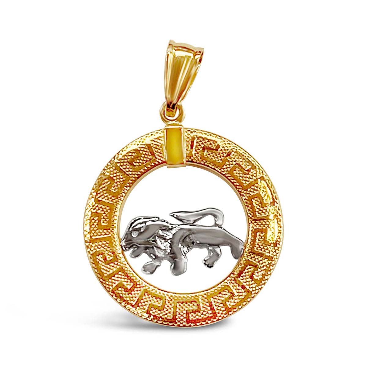 WHITE GOLD LEO ZODIAC SIGN IN CIRCLE ROPE PENDANT NECKLACE Gold Purity 14K 