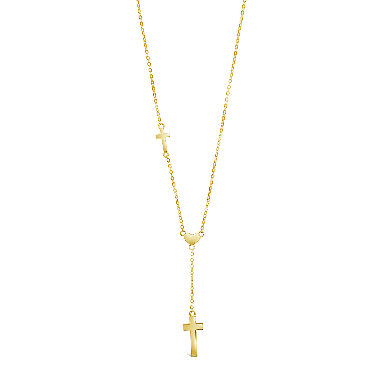 14k Yellow Gold Heart & Double Cross Pendant Necklace