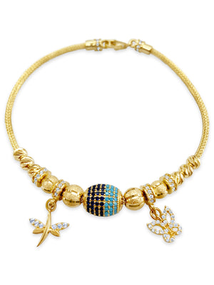 14k Yellow Gold Butterfly and Dragonfly Charm Bracelet