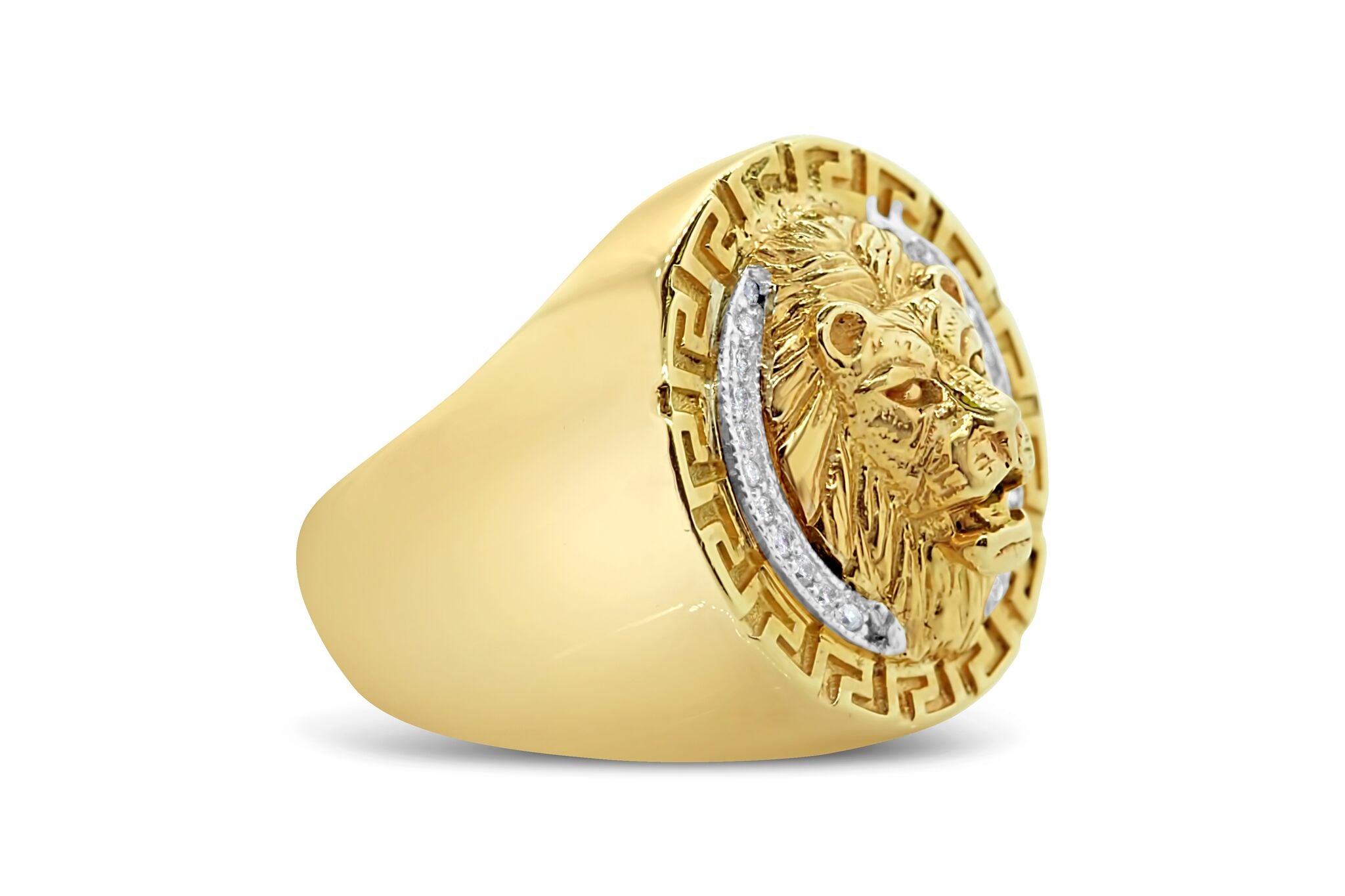 Men'S 14K Yellow Gold Lion Head Diamond Ring - Leonjewelers.Com