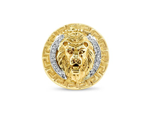 Men's 14k Yellow Gold Lion Head Diamond Ring