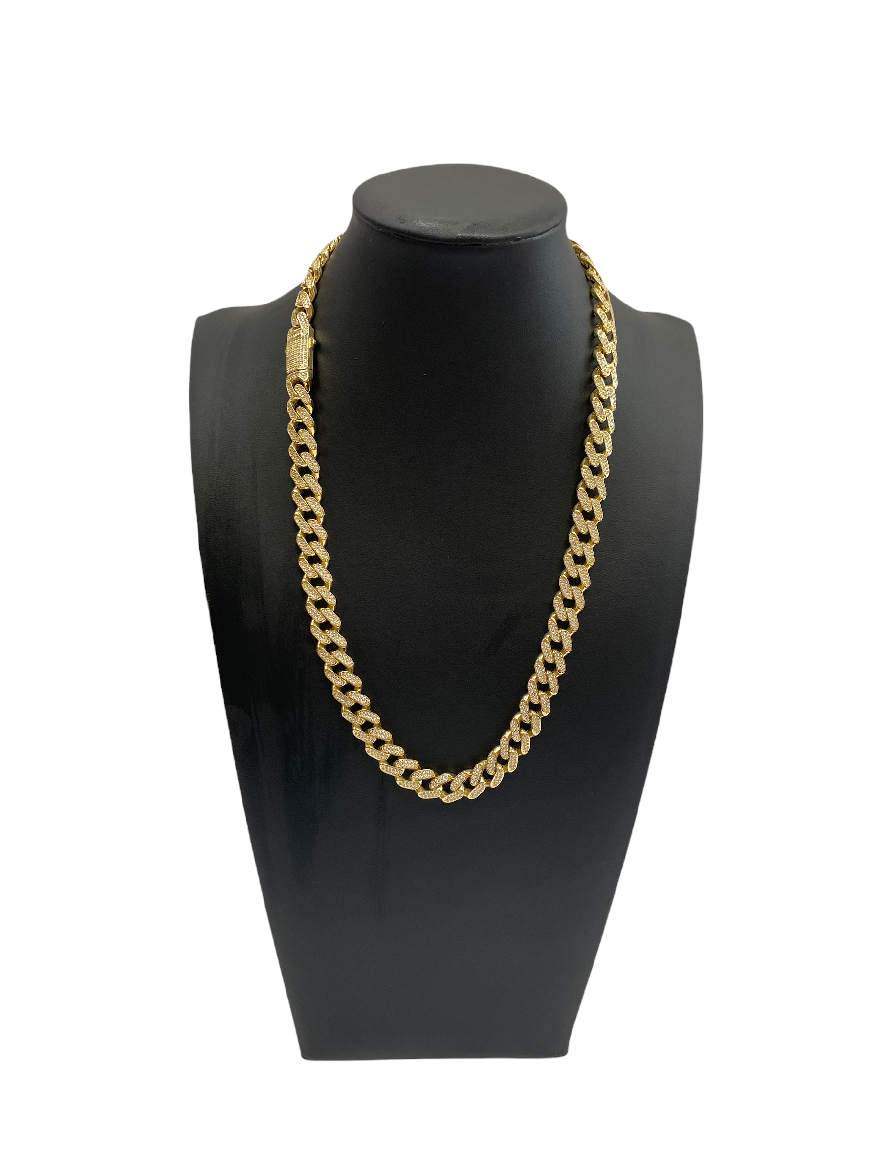 1O+MM 2-ROW ICED PRONG CURB LINK CHAIN IN 14K YELLOW GOLD