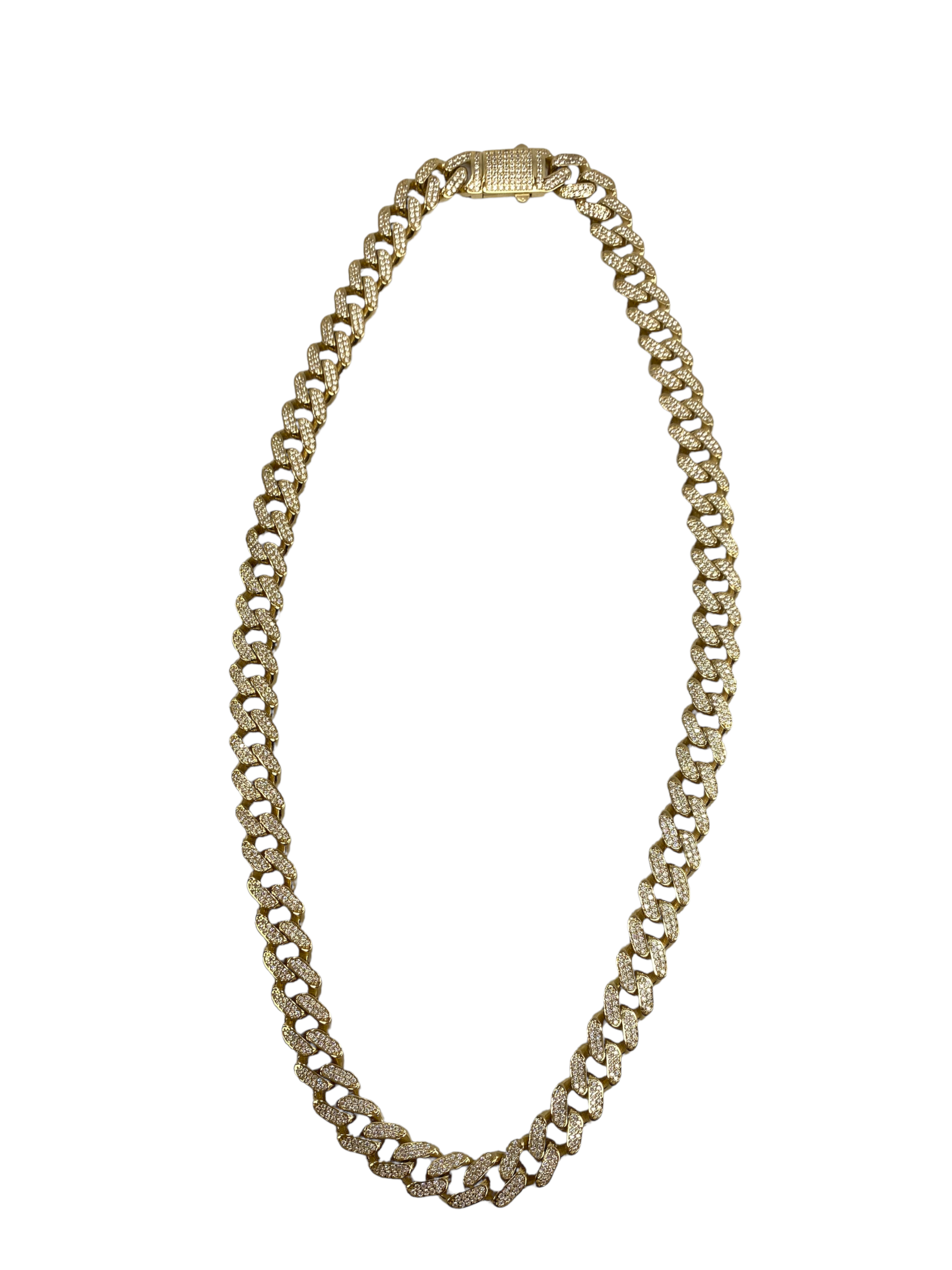 1O+MM 2-ROW ICED PRONG CURB LINK CHAIN IN 14K YELLOW GOLD