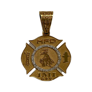 Custom Firefighter Maltese Cross Pendant with Cubic Zirconia Stones - Dollar Coin Size