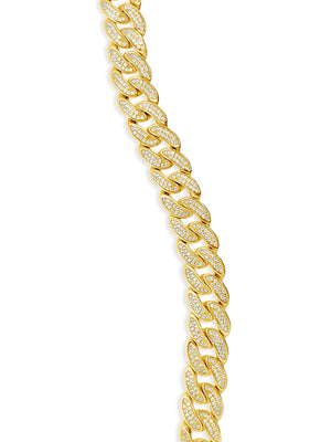 Cuban Link Bracelet in 14k Yellow Gold With Cubic Zirconia Stones