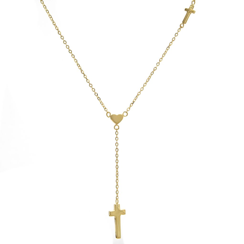 14K Yellow Gold Cross in Heart Charm