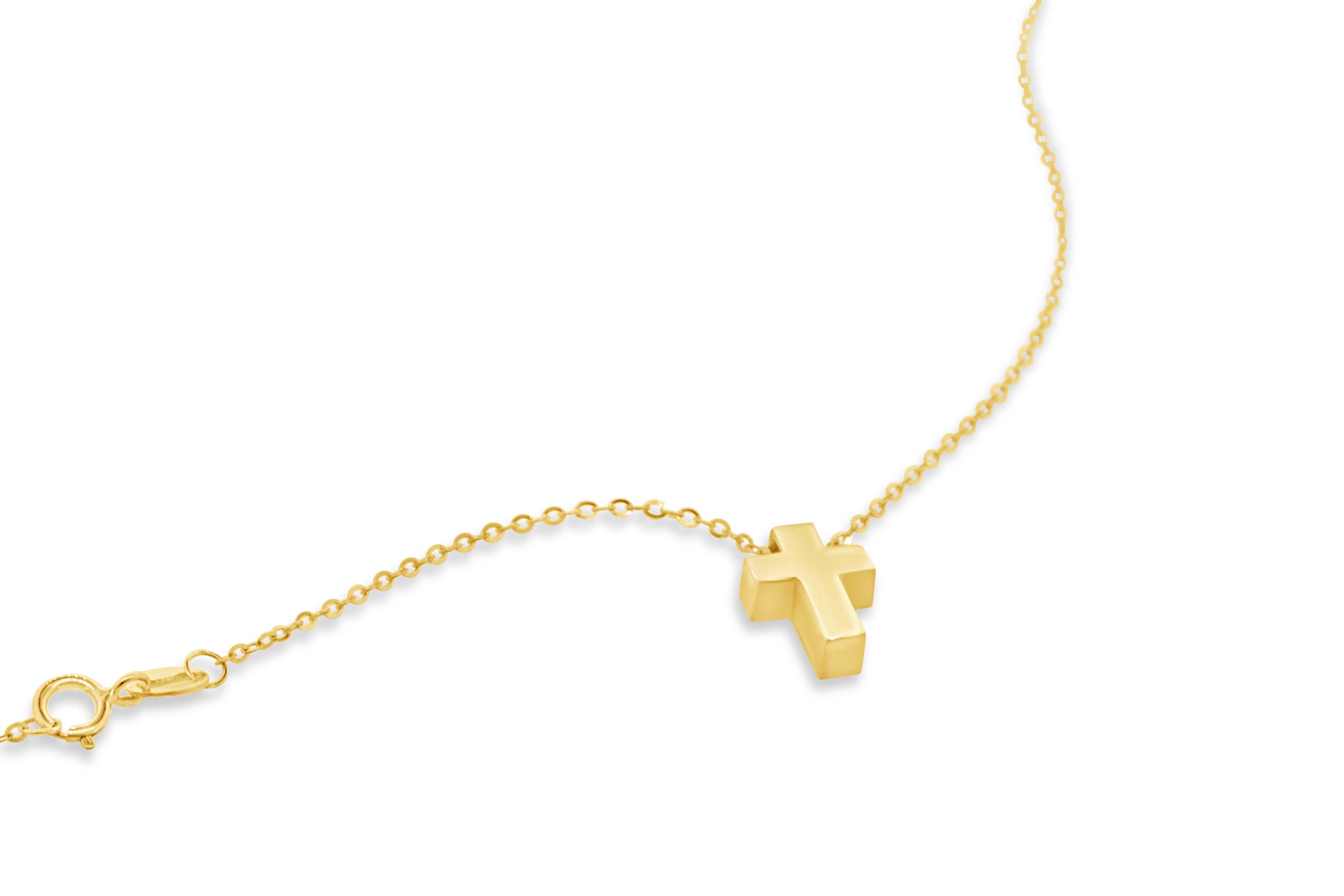 14k Yellow Gold 3D Block Cross Pendant Necklace