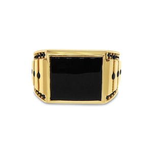 Men's Onyx Ring in 14k Yellow Gold with Enhanced Black Cubic Zirconia Stones