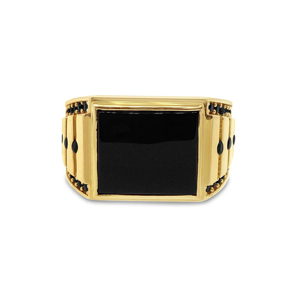 Men's Onyx Ring in 14k Yellow Gold with Enhanced Black Cubic Zirconia Stones