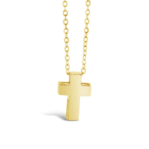 14k Yellow Gold 3D Block Cross Pendant Necklace
