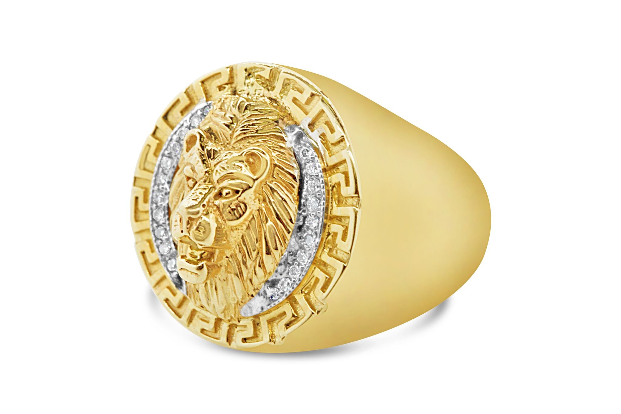 Men's 14k Yellow Gold Lion Head Diamond Ring