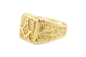 Men's Freemason Masonic Band Ring in 14k Yellow Solid Gold